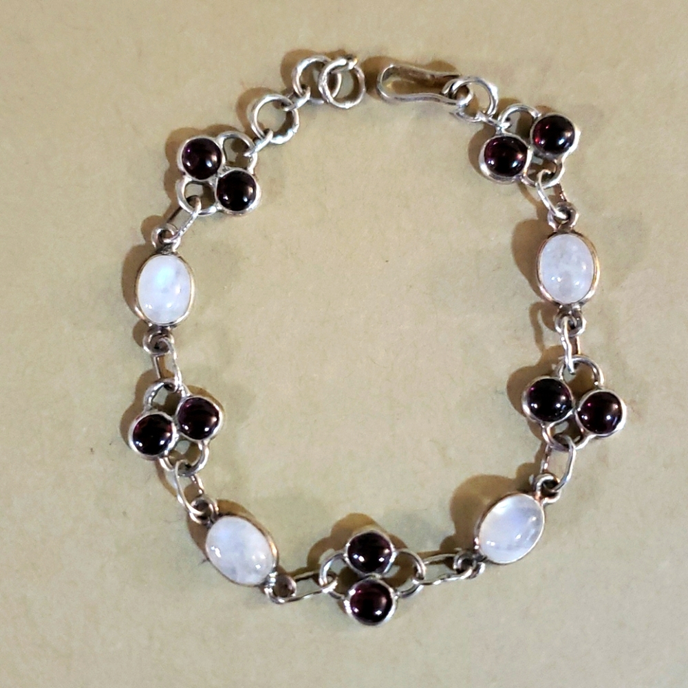 Ruby & Moonsone Sterling Silver Bracelet - image 1